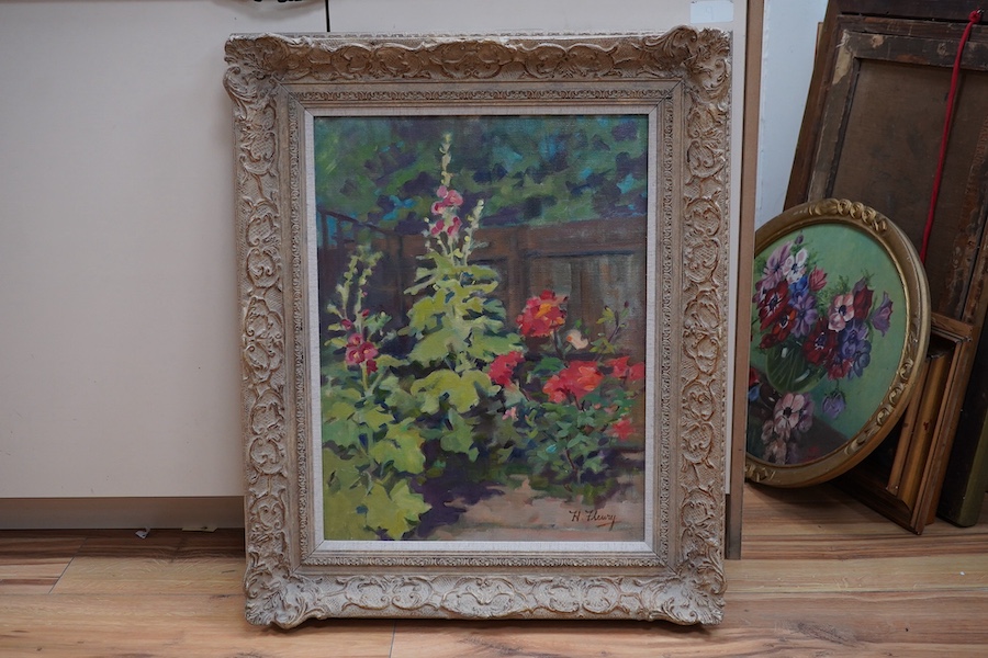 H. Fleury, oil on canvas, Study of flowers, signed, 52 x 40cm, ornately framed. Condition - good